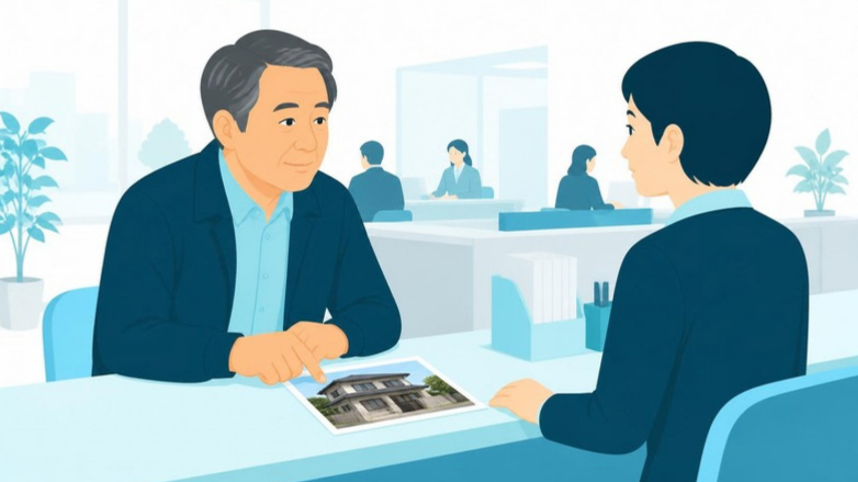 市役所で実家の空き家バンク登録を相談する男性