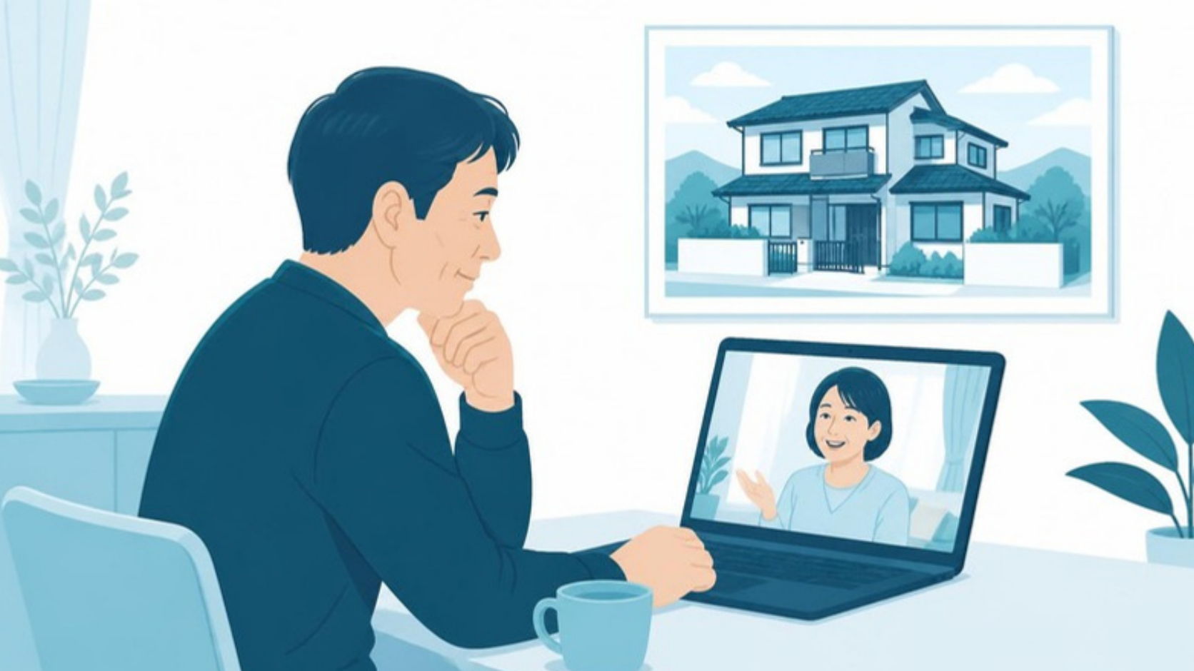 遠方に住むきょうだいとビデオ通話で話し合う男性