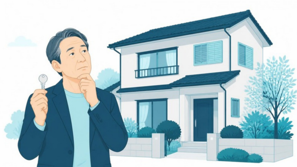 実家の鍵を手に賃貸に出すか考える男性