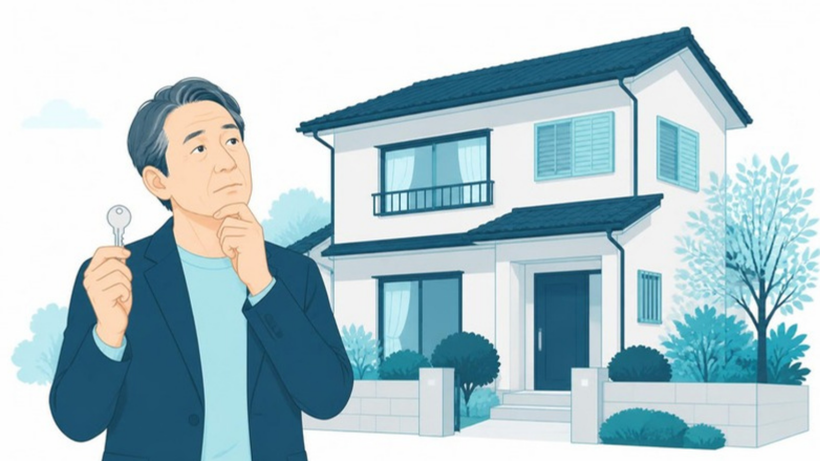 実家の鍵を手に賃貸に出すか考える男性