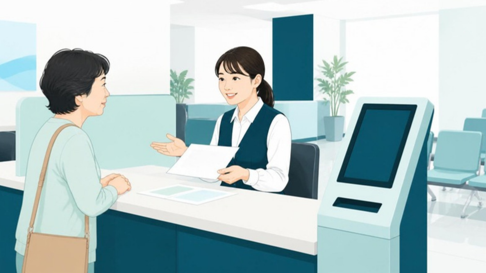 窓口で相続登記について相談する女性