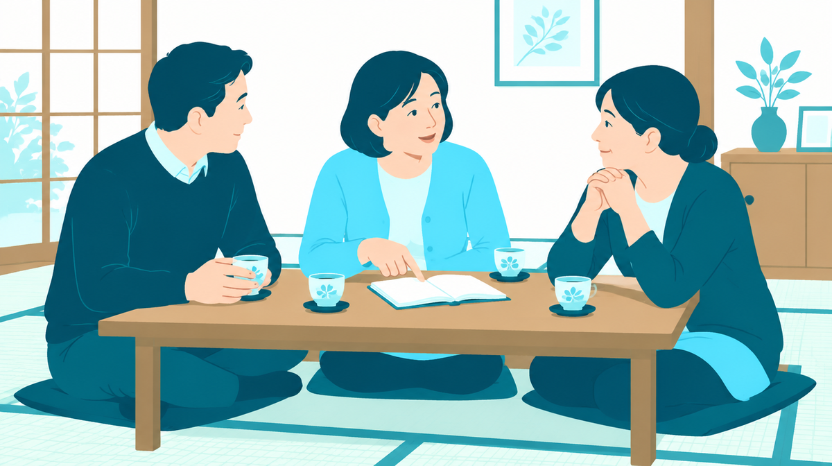 お布施の額を兄弟で相談する様子