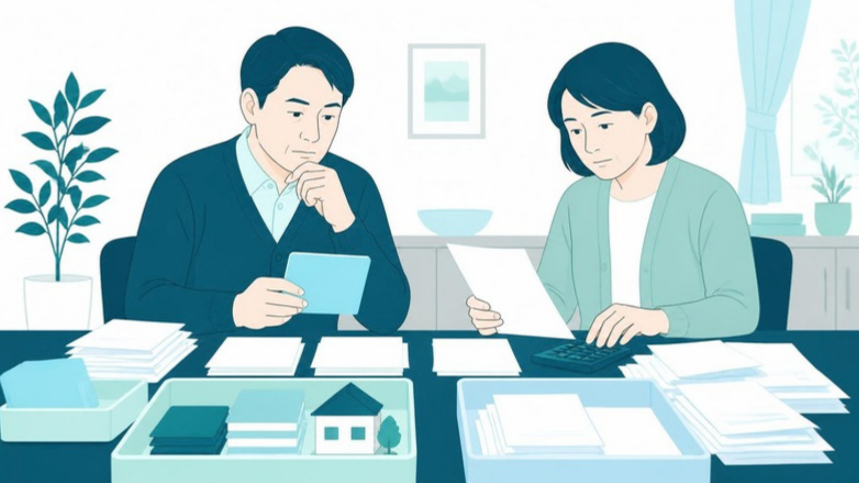 親の預金と借金の書類を整理するきょうだい
