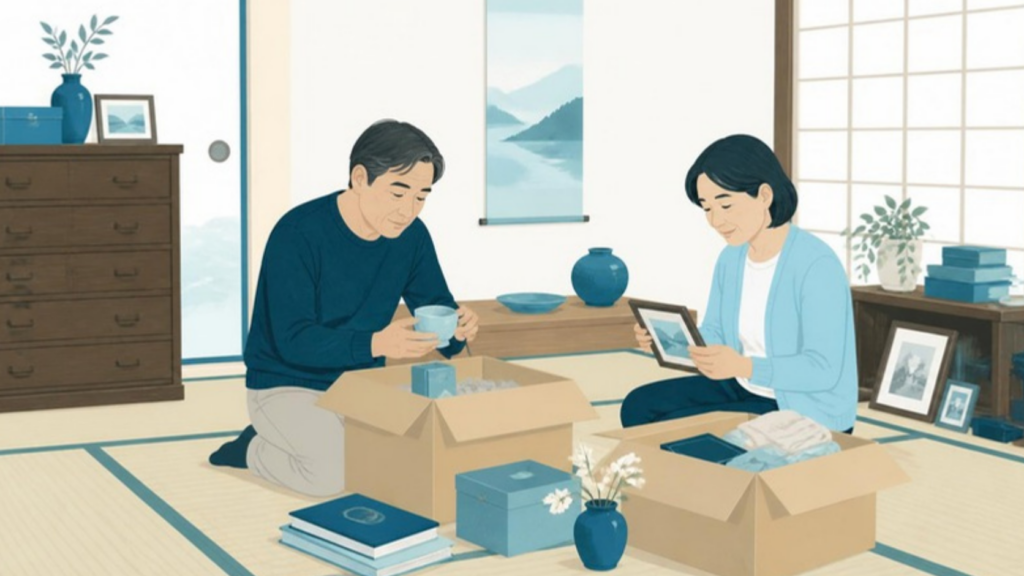 親の部屋で遺品を整理するきょうだい
