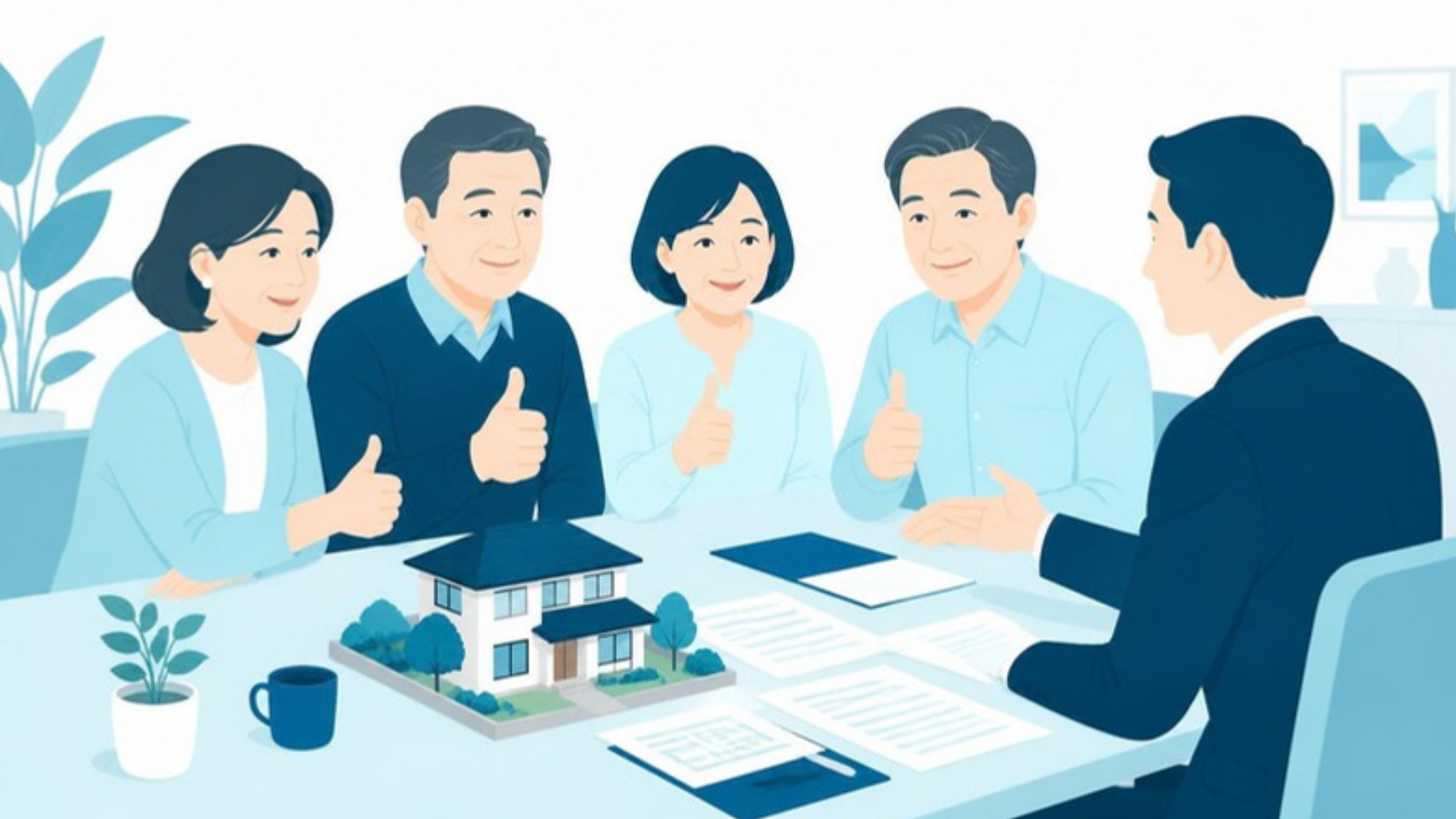 共有者全員で不動産会社と売却を決める場面