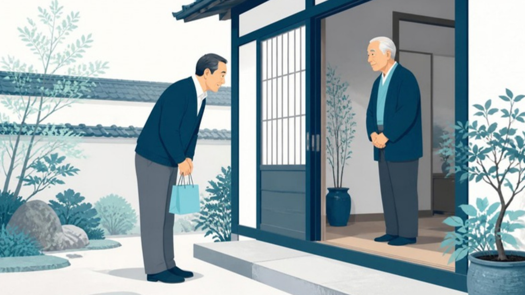 地主の自宅を訪ねてあいさつする相続人